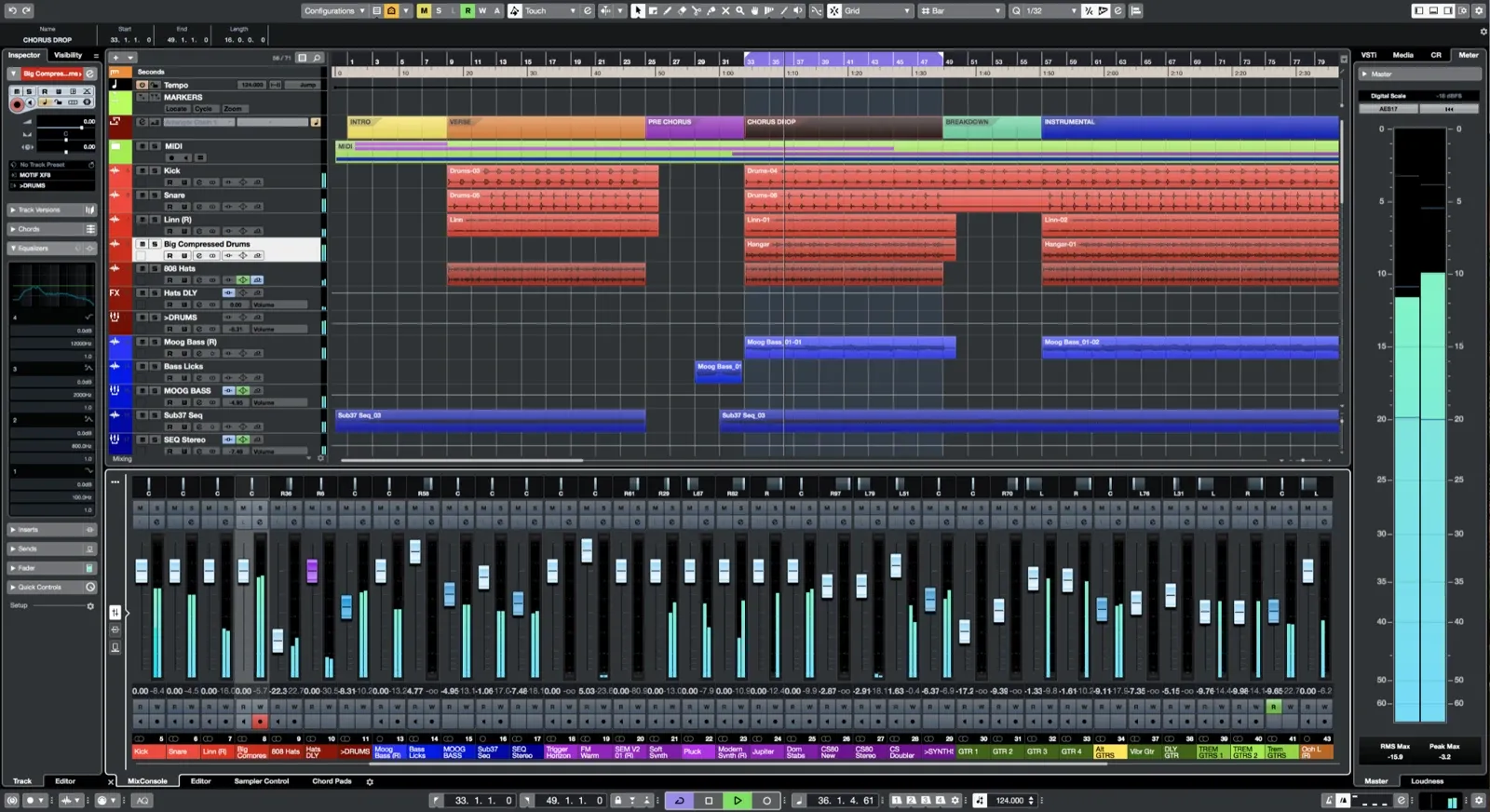 Cubase 10: aranżacja ścieżek i mikser kanałów.
