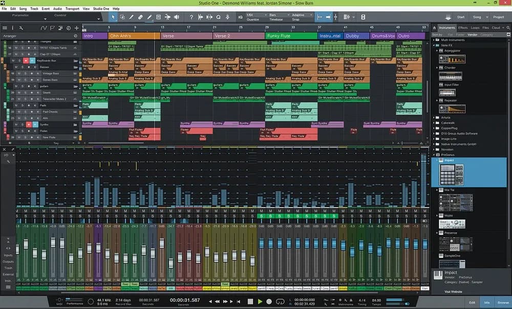 Studio One 3: aranżacja utworu i mikser kanałów.